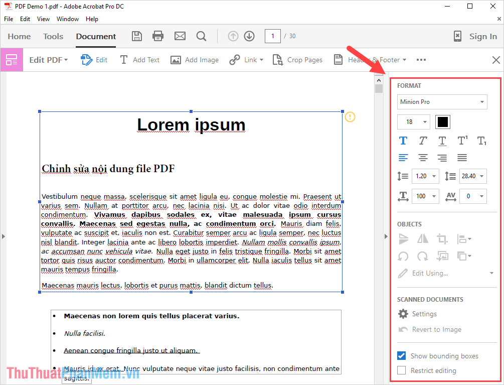 File PDF của các bạn sẽ chuyển về chế độ chỉnh sửa nội dung chữ tương tự như trên Word