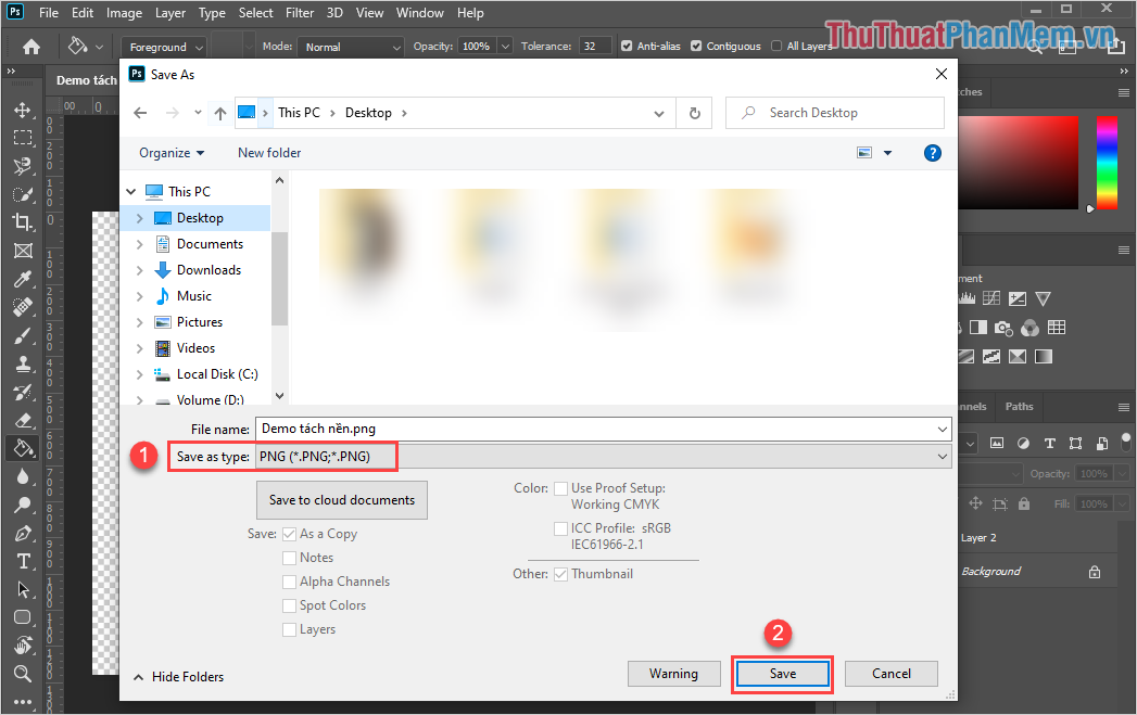 Đặt Save as type thành PNG (.PNG, .PNG) và nhấn Save để lưu ảnh