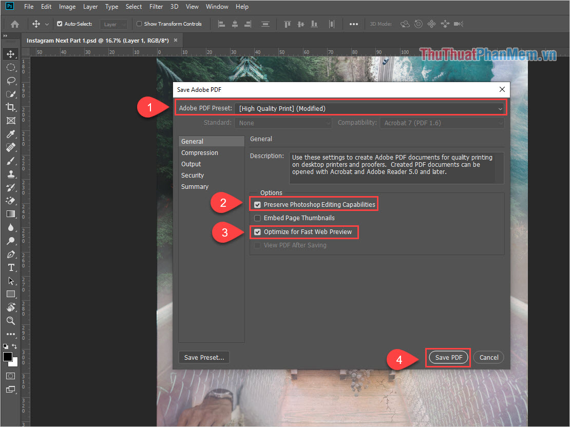 Thiết lập Save Adobe PDF