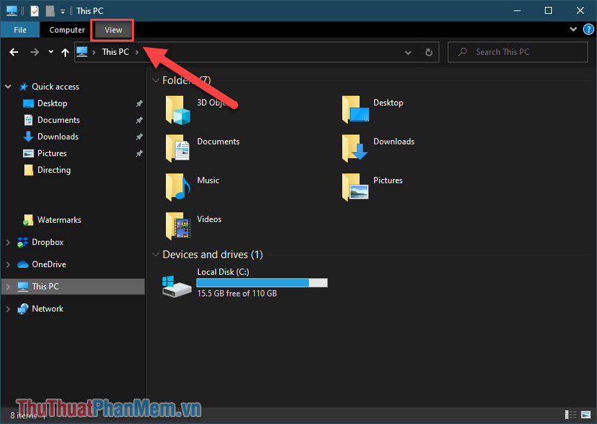 Mở cửa sổ File Explorer và nhấp vào thanh menu[表示]Nhấp chuột.