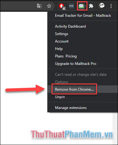 Click chuột phải vào biểu tượng Mailtrack ở thanh tác vụ và chọn Remove from Chrome