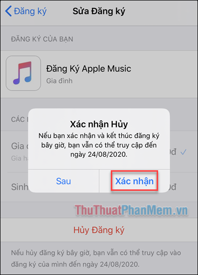 Hủy đăng ký Apple Music trên iOS và iTunes