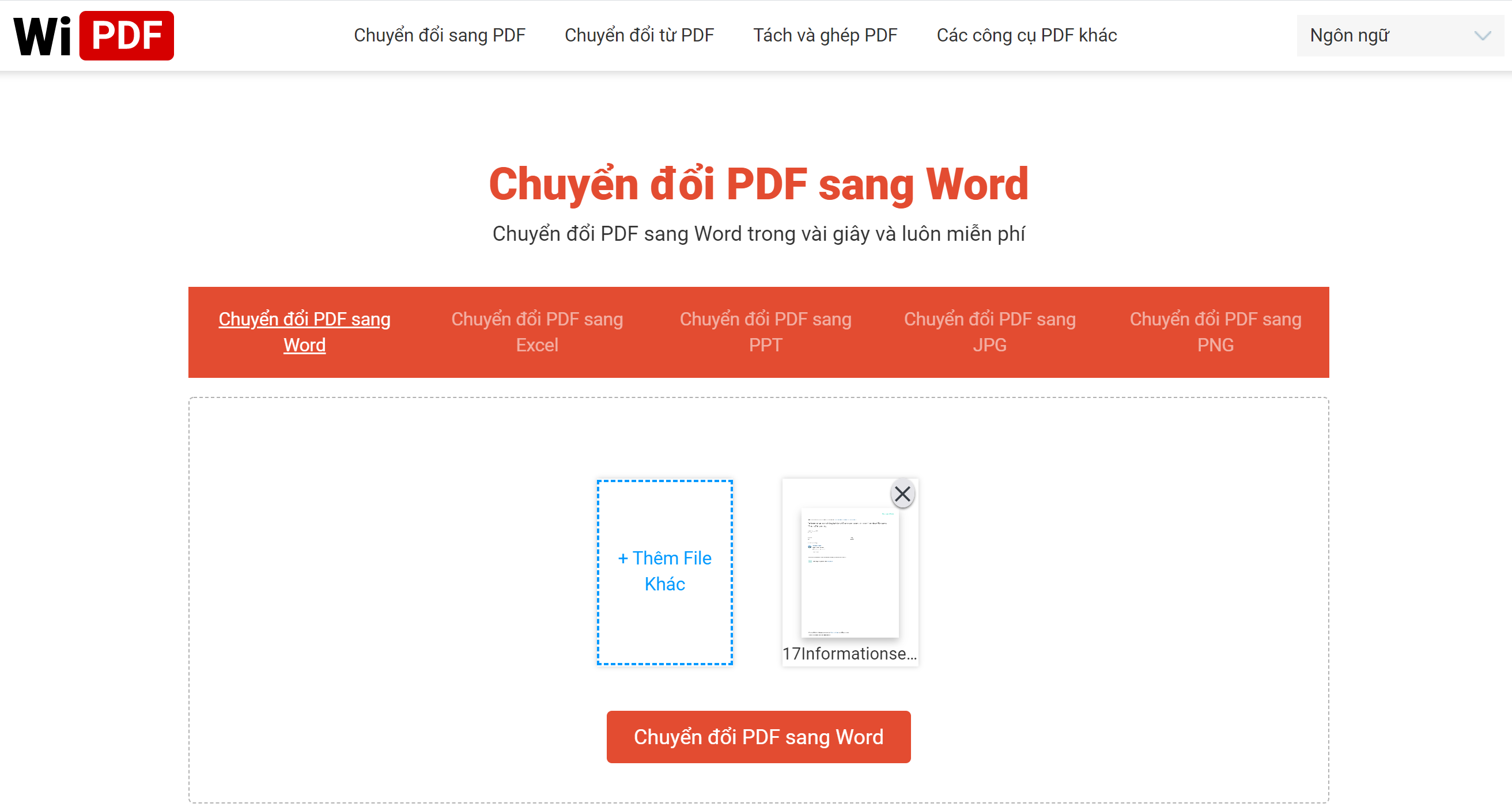 Tải file PDF để chuyển đổi sang Word