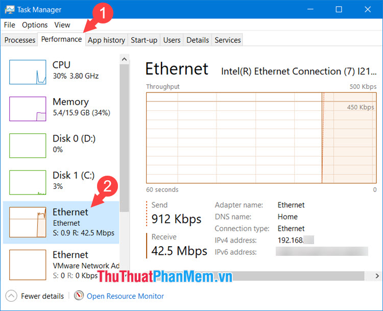 Chọn Ethernet và kiểm tra tốc độ mạng hiện tại của bạn nếu nó chậm lại nếu cài đặt thành công