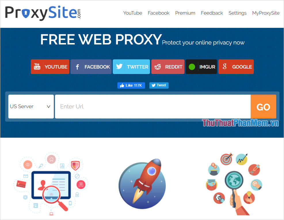Tiếp tục truy cập trang chủ của ProxySite để sử dụng