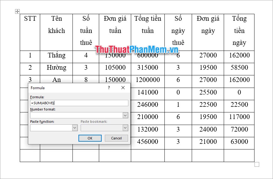 Bạn có thể sử dụng hàm để có thể tính kết quả mà hàm tạo ra