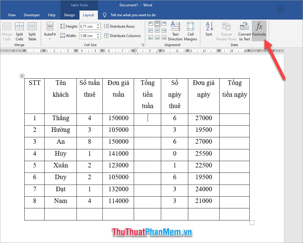 Click chuột vào biểu tượng Formula thuộc nhóm Data