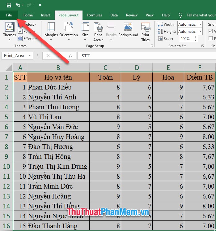 Cách in vùng chọn trong Excel
