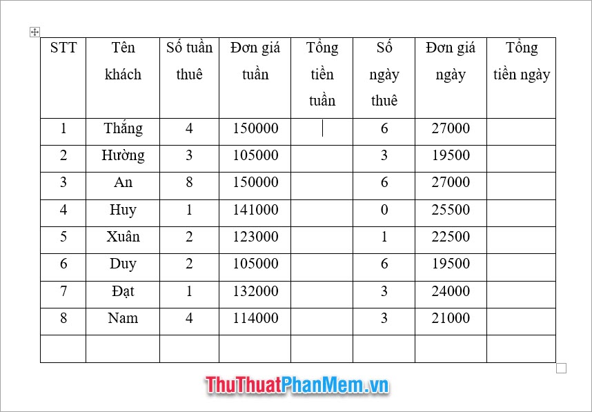 Tính toán trong Word