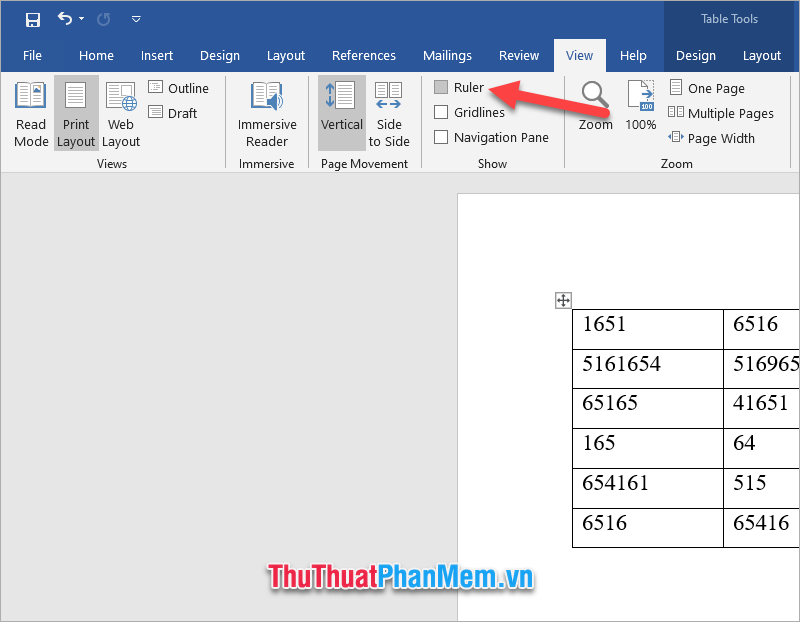 Bạn tích dấu trước dòng Ruler của nhóm Show