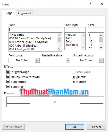 Click vào Font để có thể lựa chọn định dạng font chữ cho số La Mã được đánh dấu