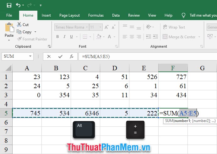 Cách tính tổng hàng ngang trong Excel