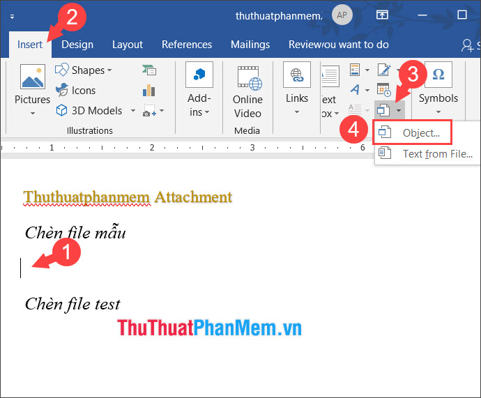 Bạn đặt con trỏ đến vị trí cần chèn
