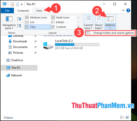Chọn Change folder and search options