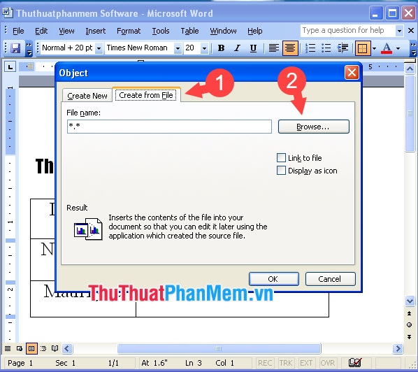 Chọn Create from file