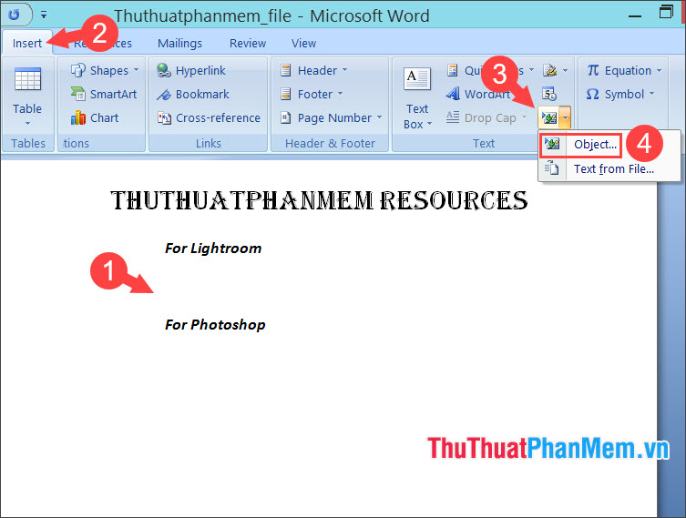 Di chuyển chuột đến vị trí cần chèn file