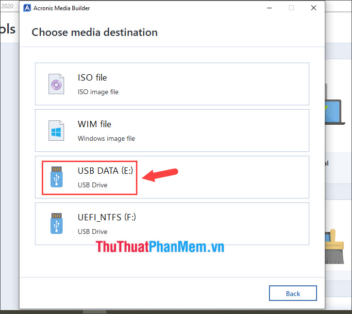 Bạn click vào tên USB để tiến hành cài đặt cho USB cứu hộ