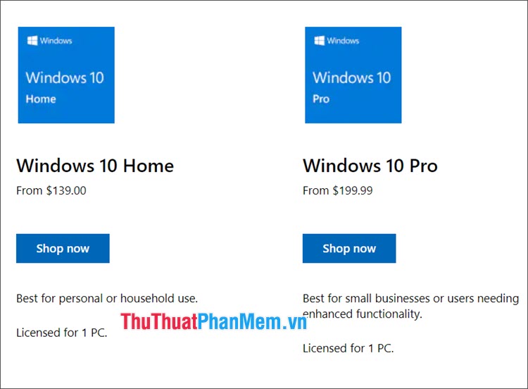 Nên cài bản Windows 10 nào cho máy tính của bạn