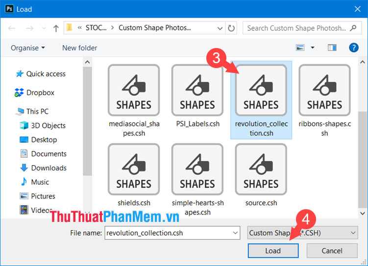 Mở thư mục chứa Shapes và chọn file