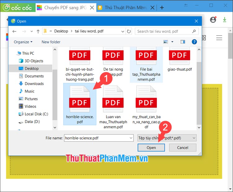 Tìm đến file PDF trên máy tính của bạn và ấn Open để mở