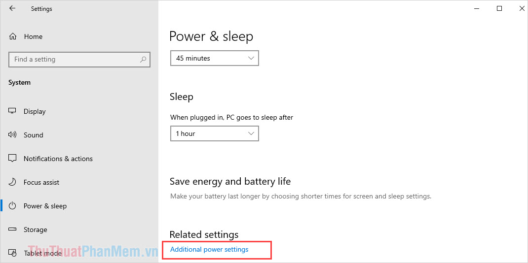 Chọn Additional power settings trong mục Related Settings
