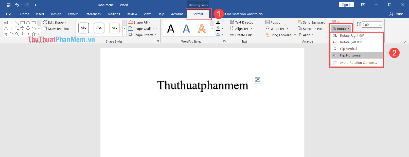 Chọn Flip Vertical Horizontal để xoay ngược chữ