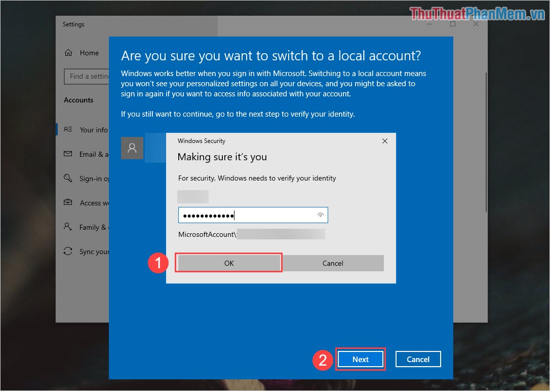 Nhập mật khẩu của tài khoản Microsoft đang đăng nhập trên máy tính Win 10