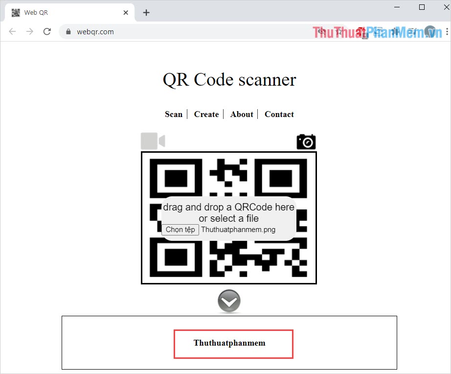 Nội dung của mã QR sẽ xuất hiện bên trong hộp thoại cho các bạn theo dõi và kiểm tra
