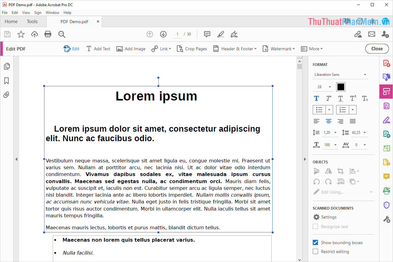 Phần mềm Adobe Acrobat Reader sẽ được kích hoạt và file PDF của các bạn bây giờ có thể chỉnh sửa trực tiếp