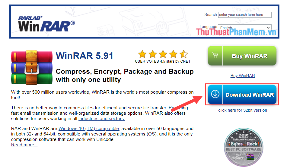 Chọn Download WinRAR để tải phần mềm về máy tính