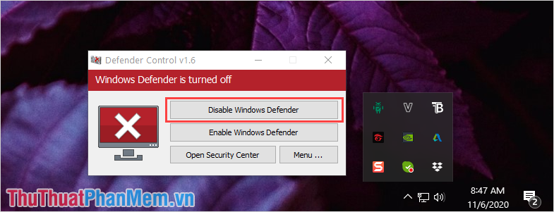 Cách tắt bật Windows Defender cực nhanh và dễ bằng phần mềm Defender Control