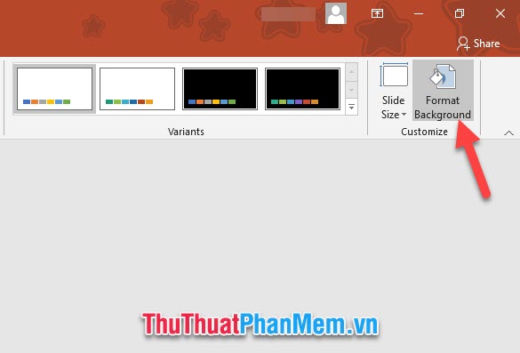 Bấm vào Format Background trong nhóm này để có thể mở chế độ chỉnh sửa background của PowerPoint