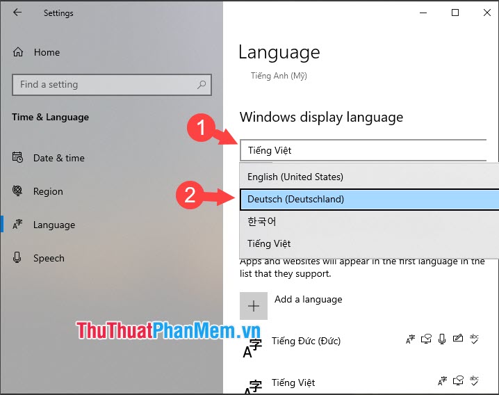 Thay đổi ngôn ngữ hiển thị của Windows thành ngôn ngữ bạn chọn