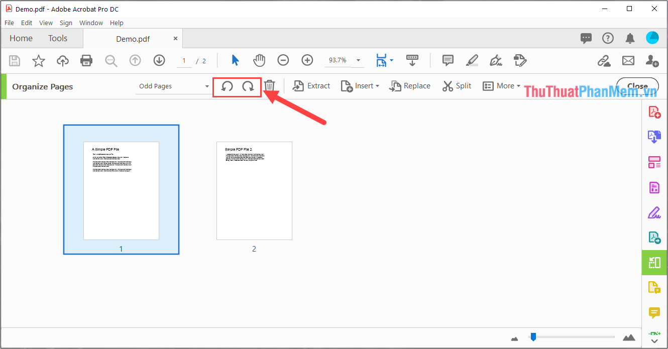 Tiến hành chọn trang giấy cần xoay trong file PDF và nhấn vào biểu tượng xoay để bắt đầu