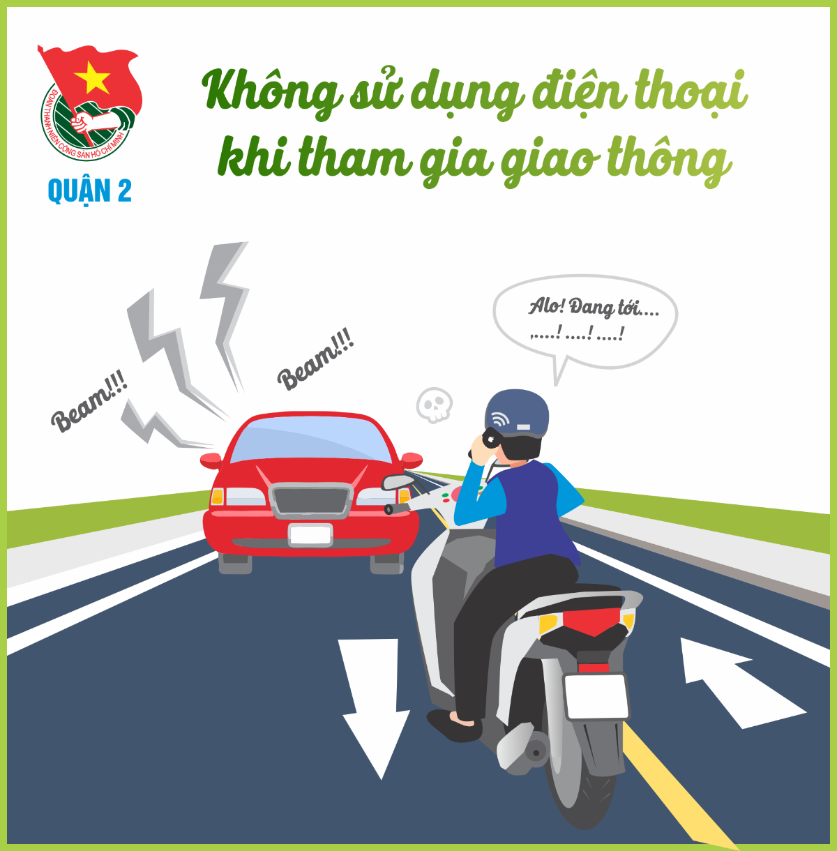 Hình ảnh bảo vệ ô tô không sử dụng điện thoại di động khi tham gia giao thông trên đường