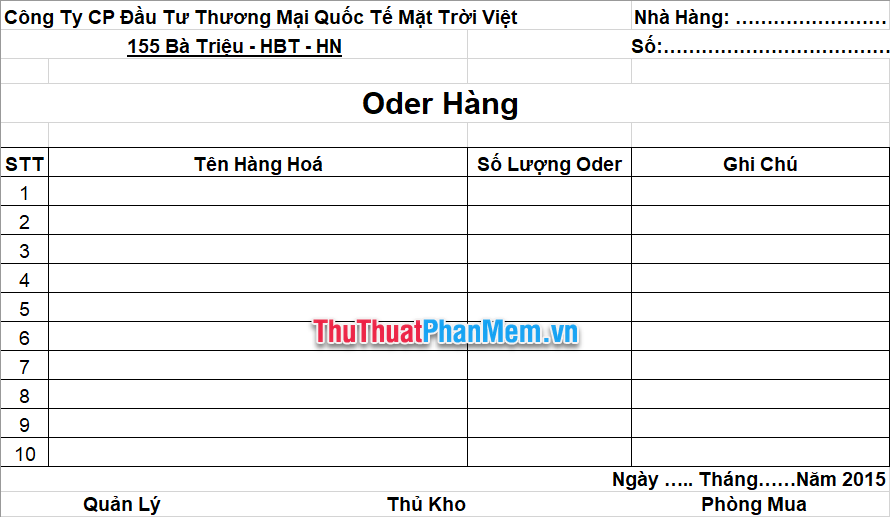 Demo mẫu đơn đặt hàng bằng tiếng Việt 2