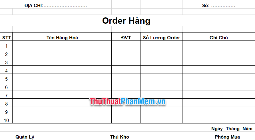 Demo mẫu đơn đặt hàng bằng tiếng Việt