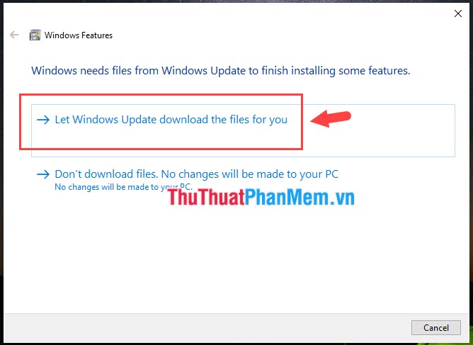 [Windows Update を許可してファイルをダウンロードする]Nhấp chuột.