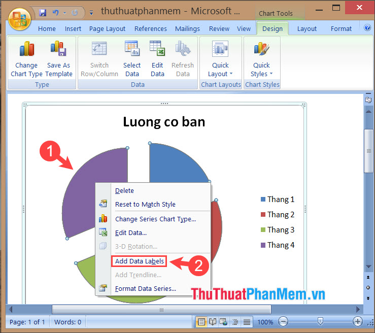 Chọn Add Data Labels
