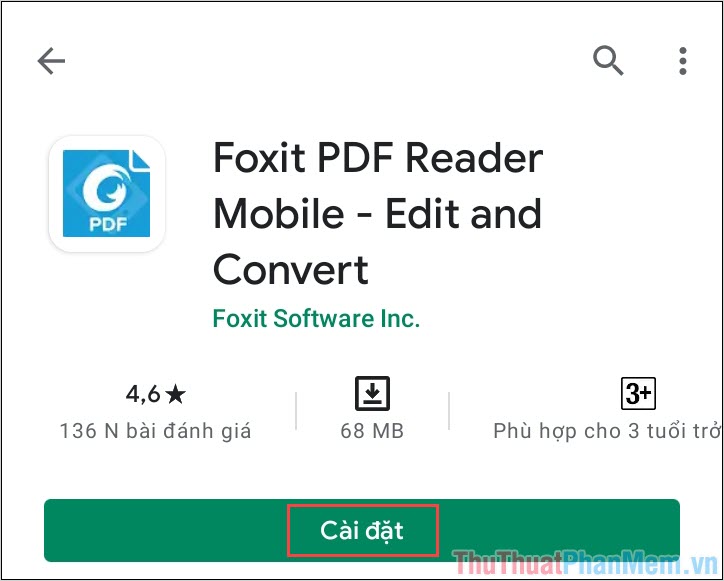 Tiến hành truy cập trang chủ của Foxit PDF Reader để Tải và Cài đặt ứng dụng vào điện thoại
