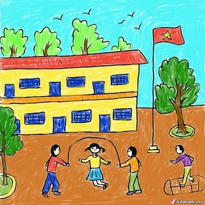 Vẽ tranh ngôi trường hạnh phúc  Trường học cây xanh  Draw happy school   KC art  Trường học Hạnh phúc Cây xanh