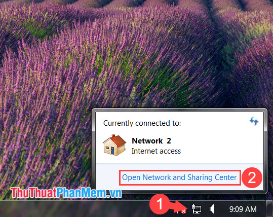 Chọn Open Network and Sharing Center