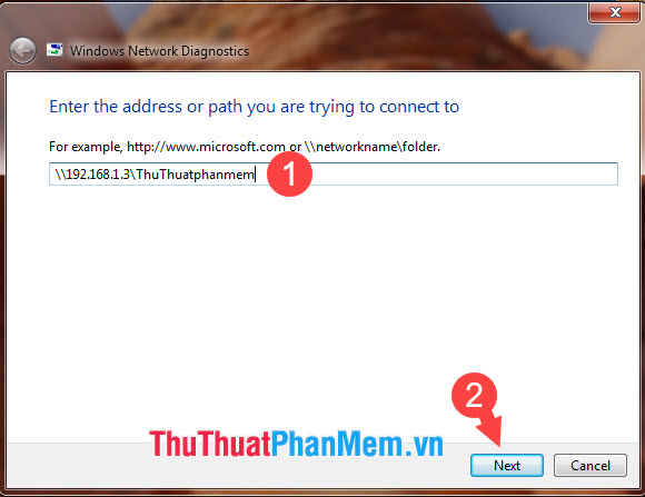 Nhập vào địa chỉ thư mục trong mạng LAN cần truy cập