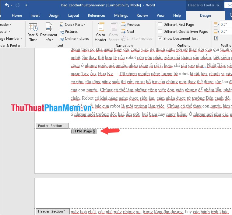 Bạn quay lại trang cần xoá số trang và bôi đen, ấn Delete để xoá số trang