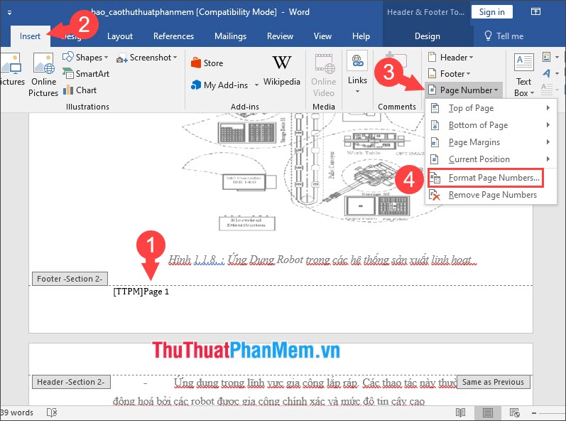 Chọn Format Page Number