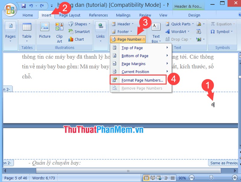 Chọn Format Page Numbers