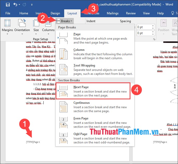 Chọn Next Page
