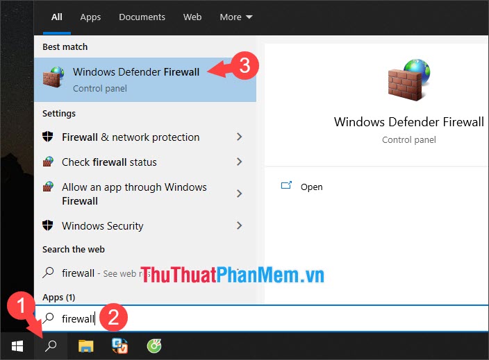 Chọn Windows Defender Firewall