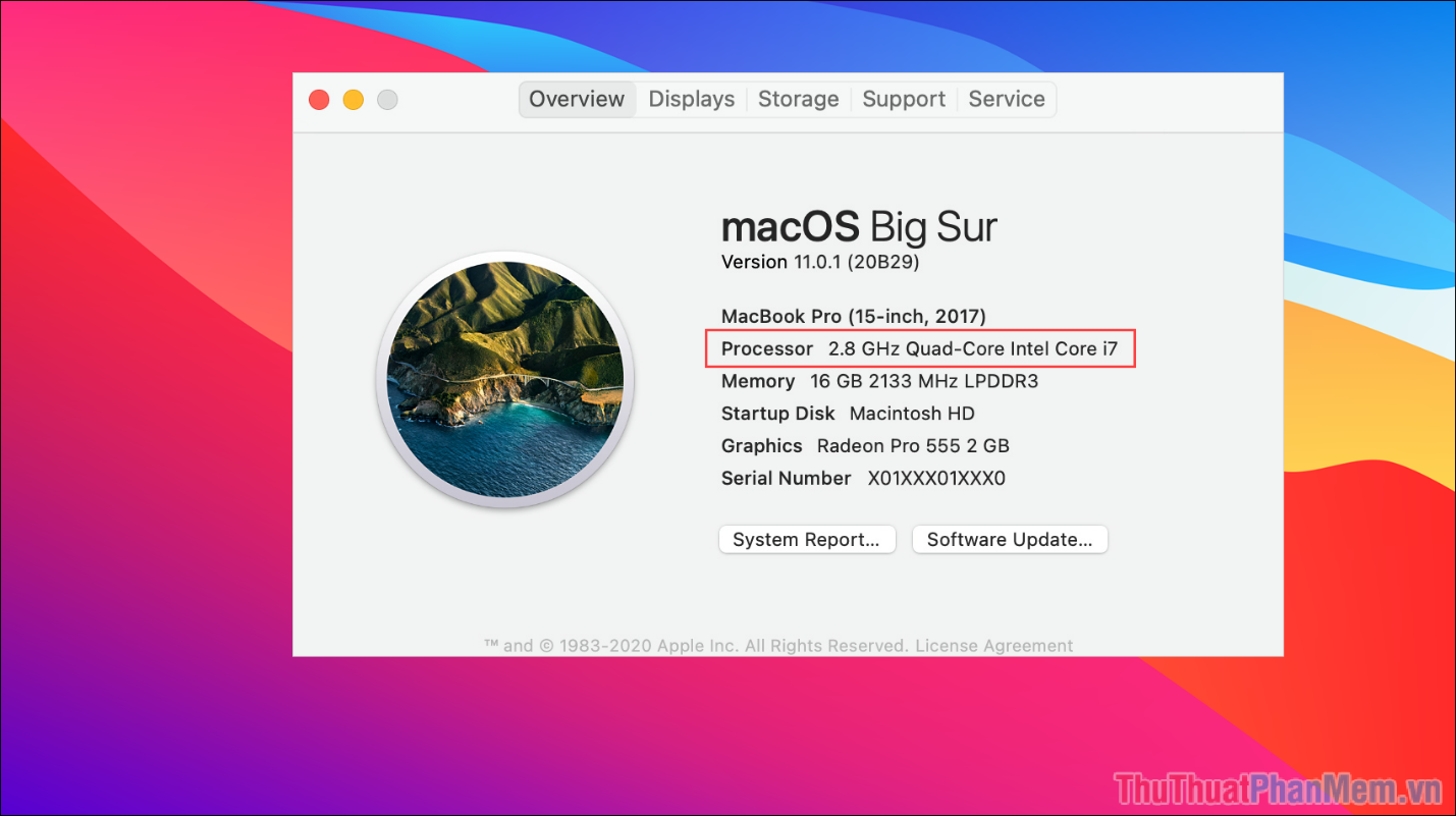 Máy tính Mac sẽ xuất hiện cửa sổ About (thông tin)