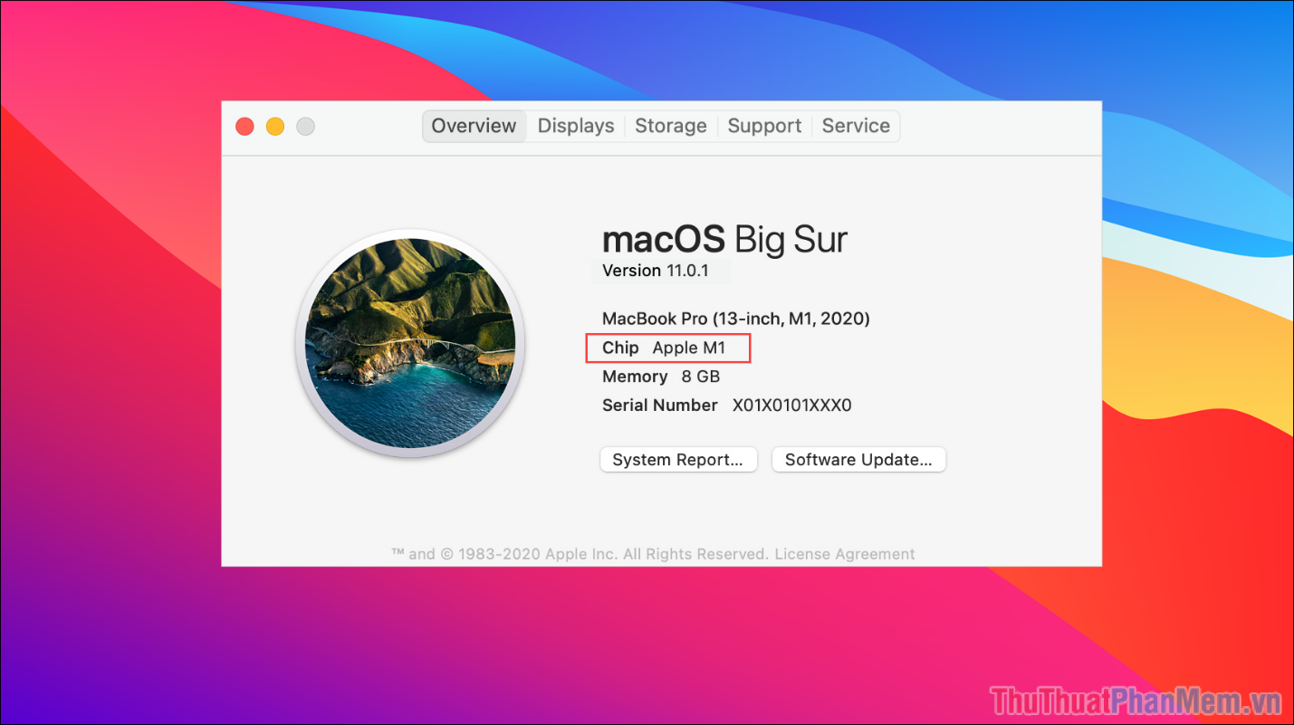 Nếu như máy tính Mac đang sử dụng Chip Apple thì hệ thống sẽ chỉ hiển thị ngắn gọn là Apple M1